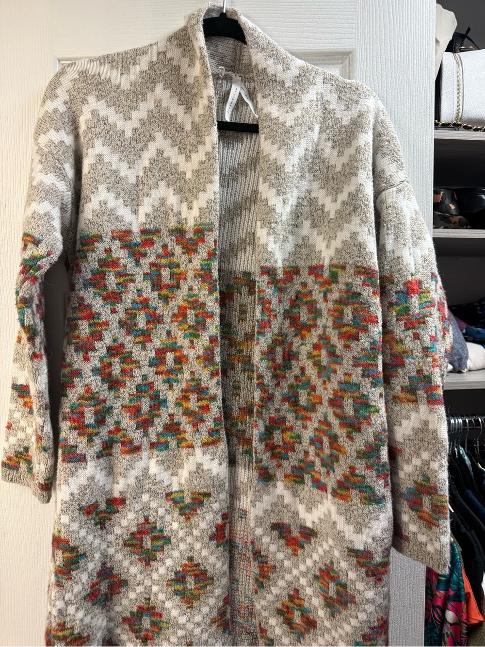 Open-Front Cream Multicolor Knit Cardigan for Women - Picture 2 of 2